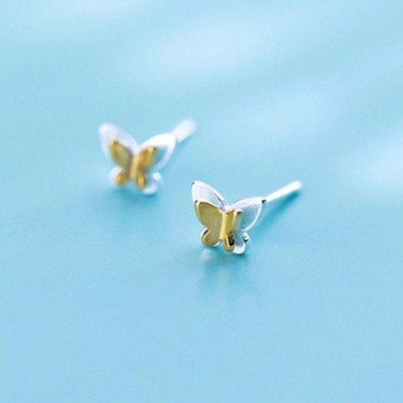 3D Butterflies Stud Earrings Silver Gold-SS027 - Picture 4 of 10